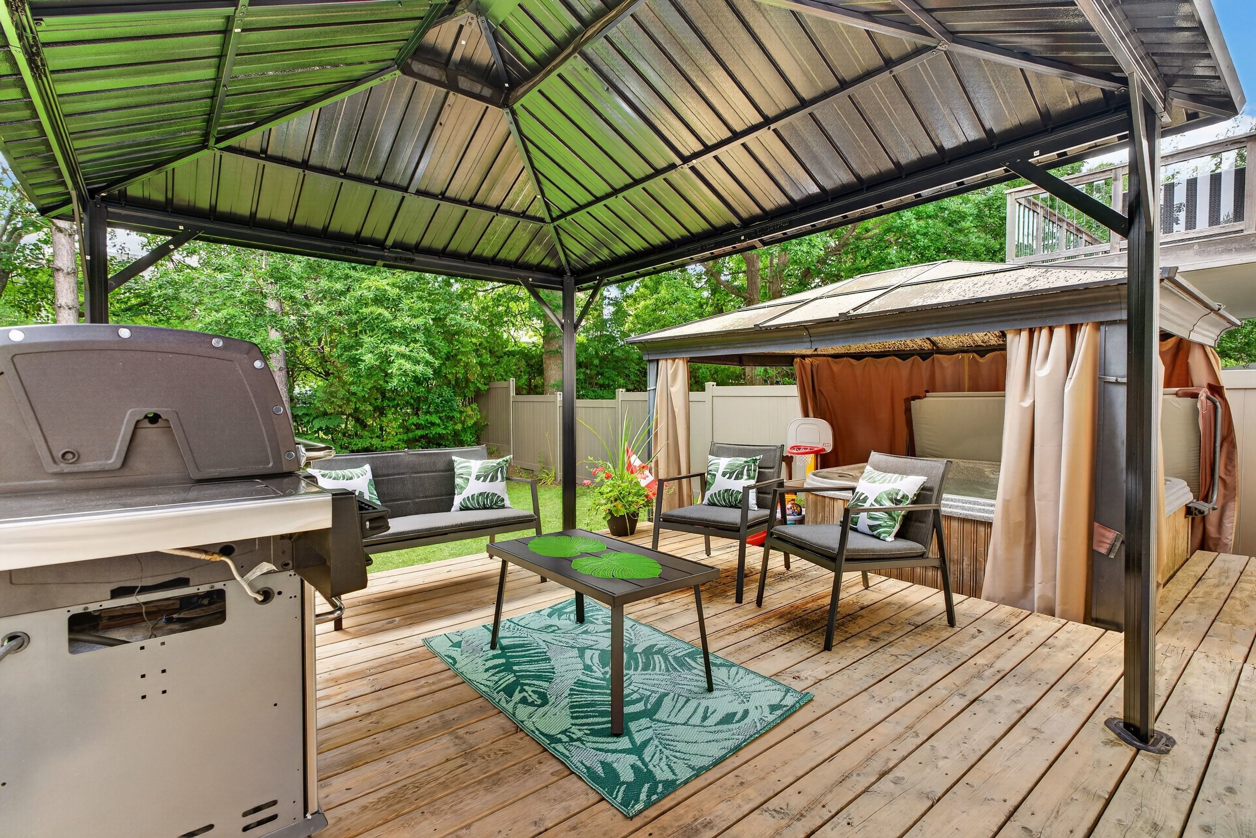 Deck with new gazebo, grill and hot tub